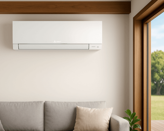 Mitsubishi 5kW heat pump installed in family living space