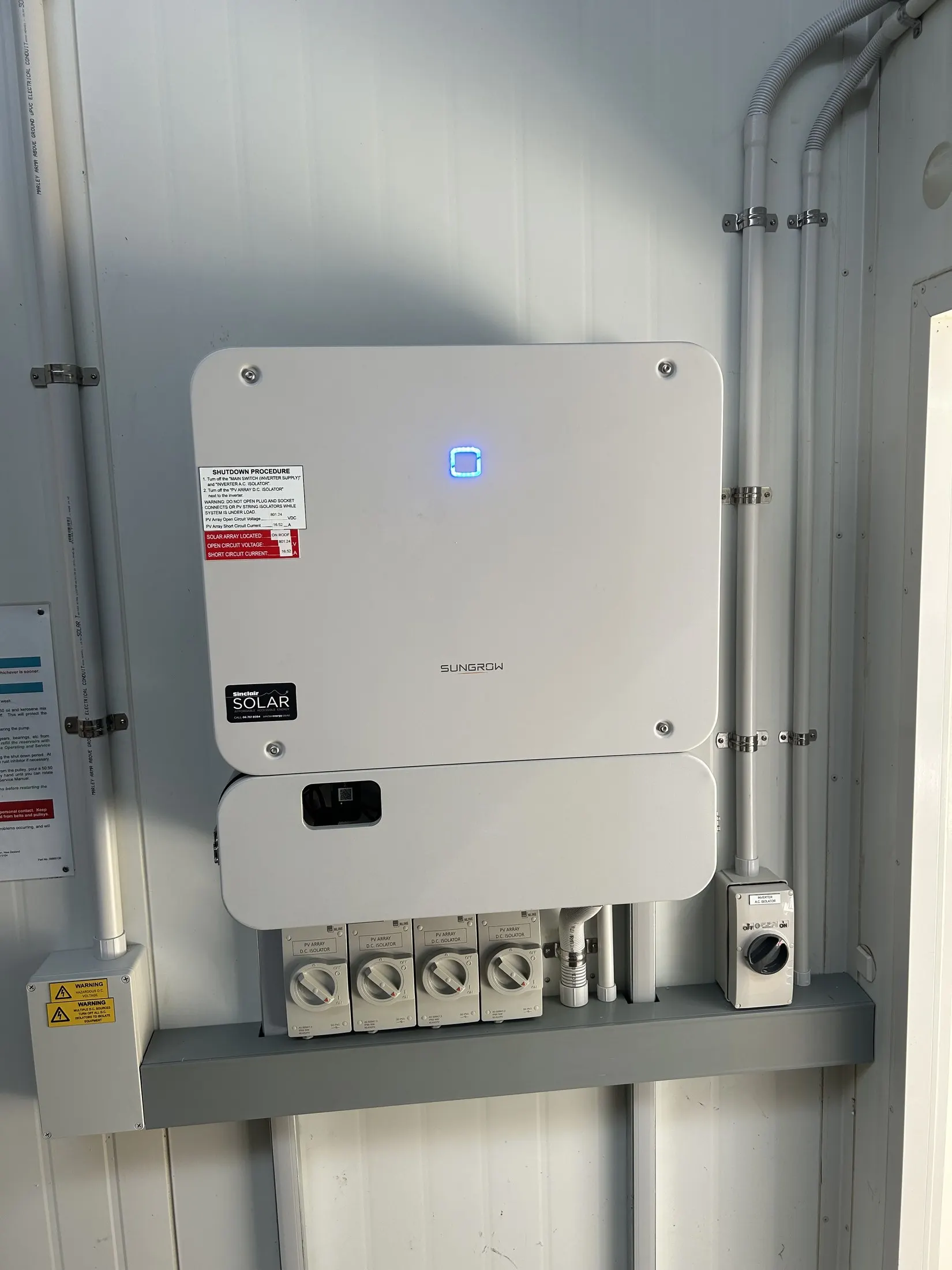 30kW three-phase hybrid inverter wall on a dairy shed
