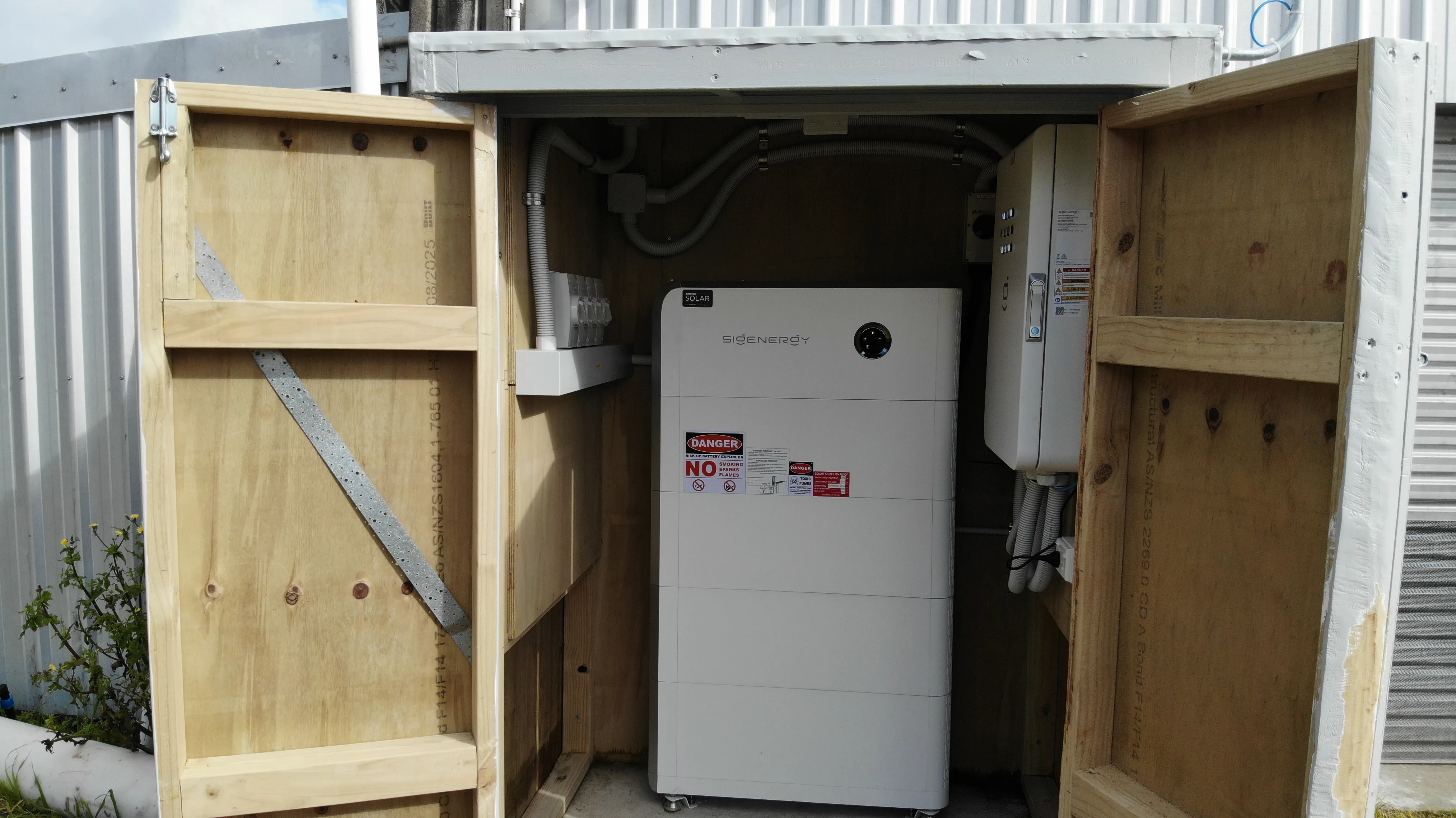Sigenergy SigenStor hybrid battery installed in a purpose-built timber enclosure