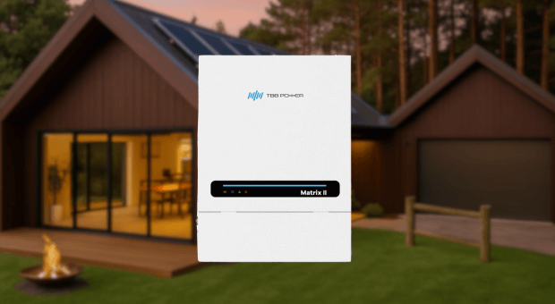 TBB Matrix II Hybrid Inverter in front of an off-grid home